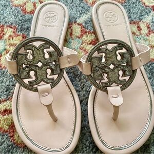 Tory Burch Miller crystal flip flops size 6 EUC light pink